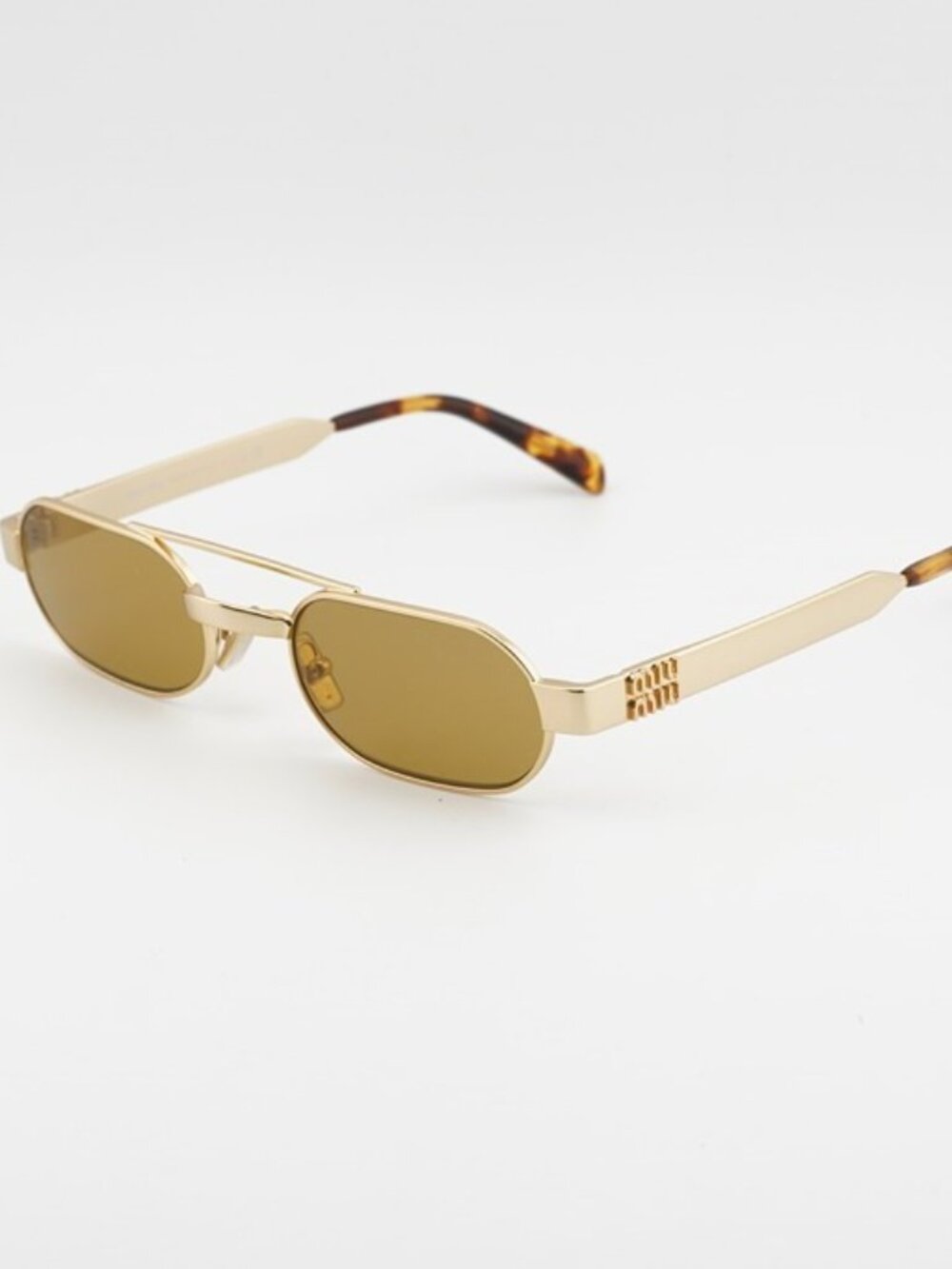 Miu Miu MUB52S 22M10Y Sunglasses Gold Rectangle Frame, Brown Lenses